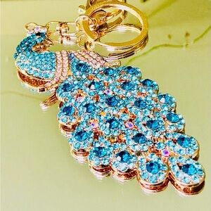 Elegant Blue Peacock Keychain Purse Charm